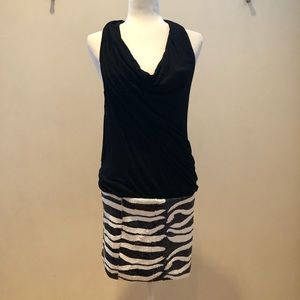NWT Bebe Cowl Nk Halter Dress W/Zebra Sequins M